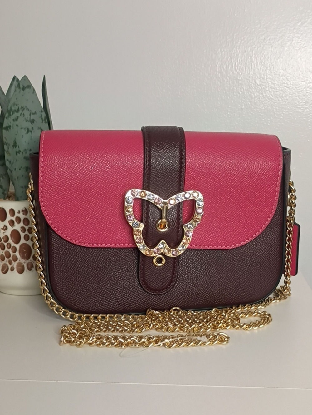 Coach Gemma Crossbody bag featuring a distinct jeweled butterfly buckle